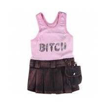 Robe Tee Shirt Rose "BITCH" 