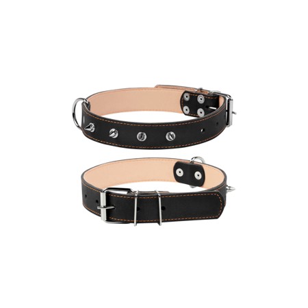 Collier cuir Noir deluxe 3,5cm avec clou 