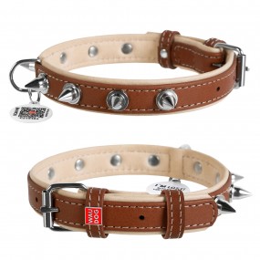 Collier cuir avec clou Marron  3,5cm 
