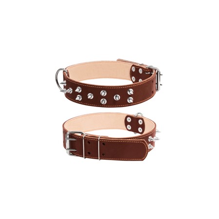 Collier cuir deluxe Marron  4,5cm avec clou 